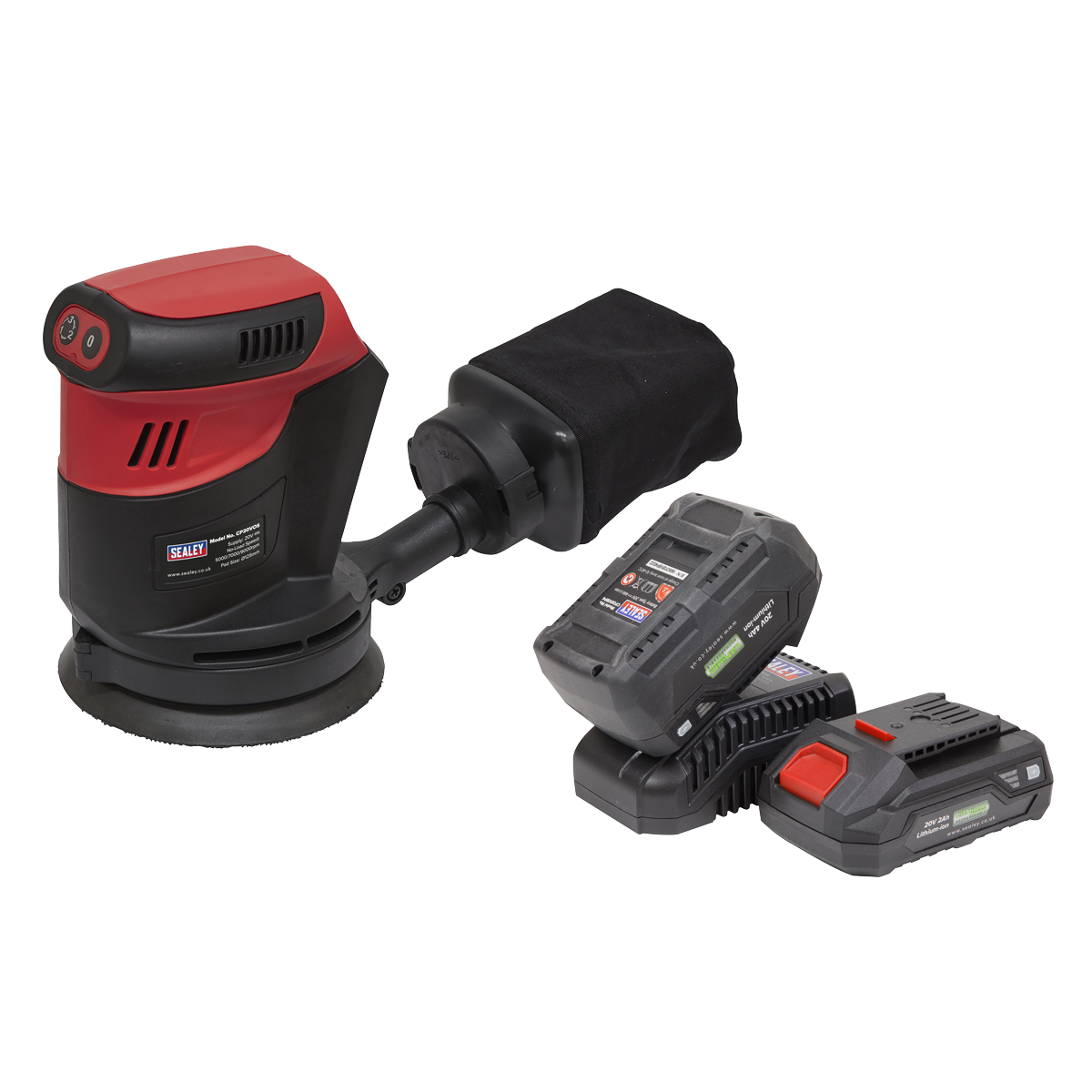 Sealey CP20VOSKIT Cordless Orbital Palm Sander Kit &oslash;125mm 20V - 2 Batteries