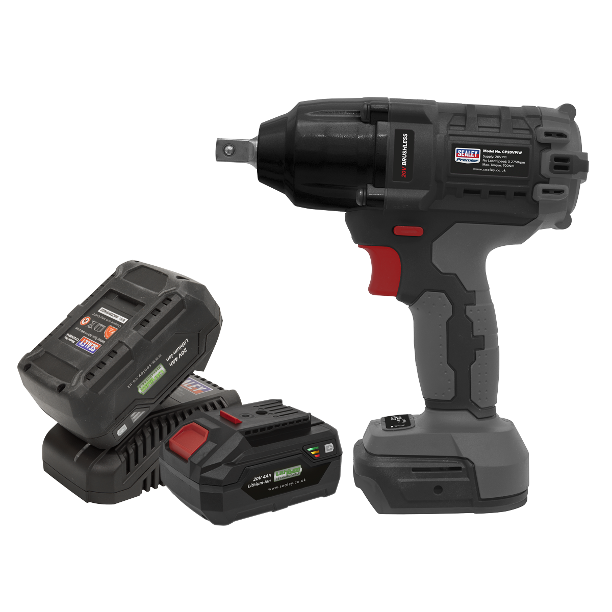 Sealey CP20VPIWKIT Brushless Impact Wrench Kit 1/2"Sq Drive 700Nm 20V - 2 Batteries