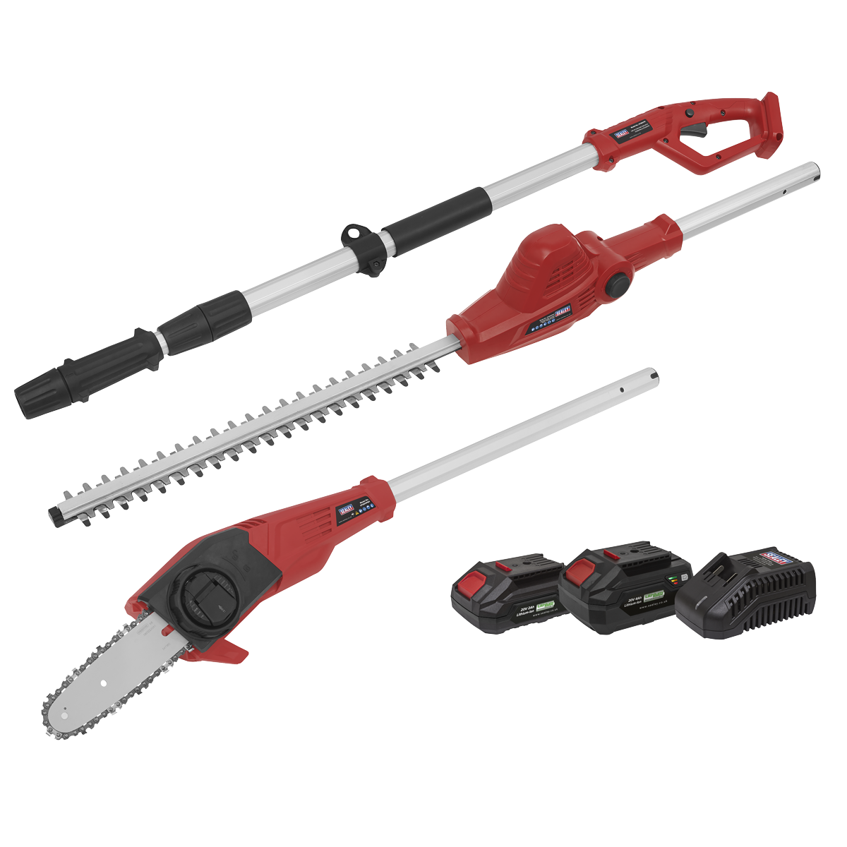 Sealey CP20VTPCOMBO Telescopic Cordless Hedge Trimmer & Chainsaw Kit 20V SV20 Series - 2 Batteries