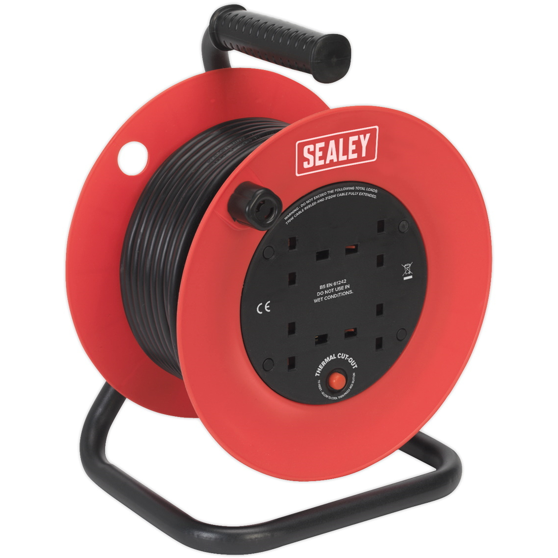Sealey CR25/1.5 Cable Reel 25m 4 x 230V 1.5mm² Heavy-Duty Thermal Trip