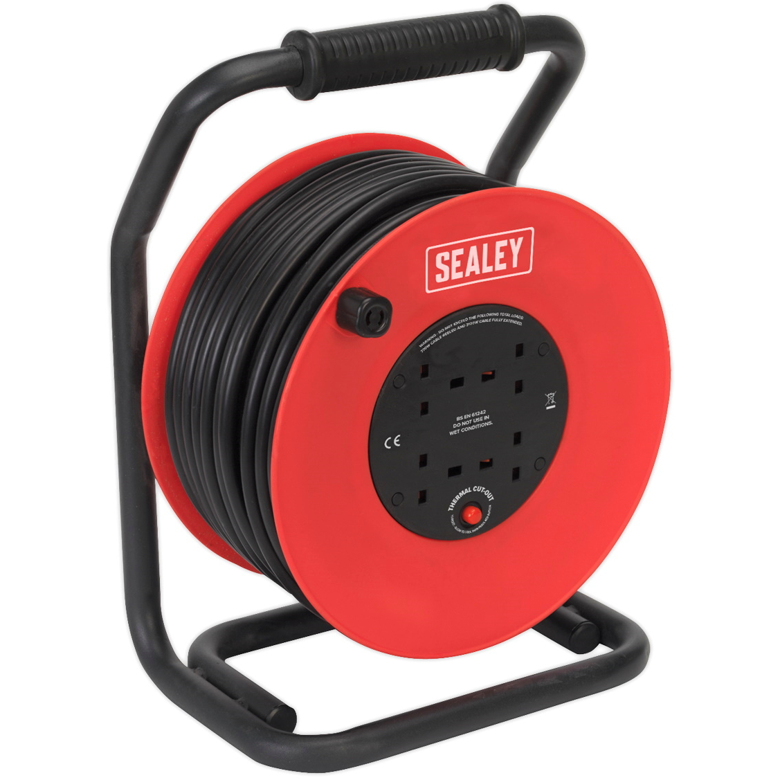 Sealey CR25025 Cable Reel 50m 4 x 230V 2.5mm² Heavy-Duty Thermal Trip