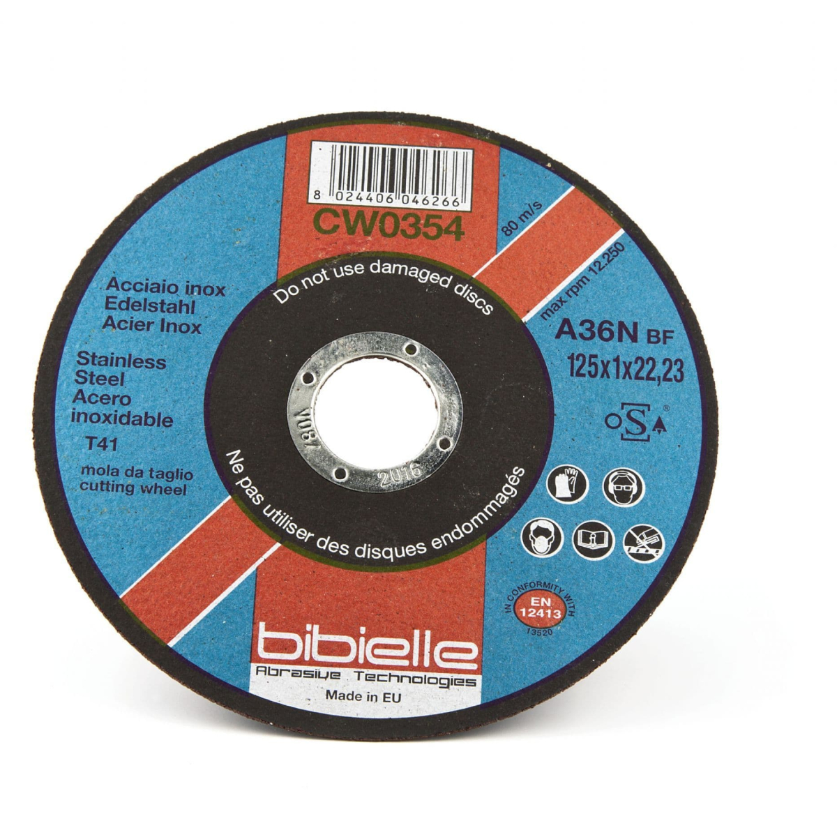 Bibielle CW0335 Cutting Disc 115 x 1 x22mm INOX Stainless Steel Blue