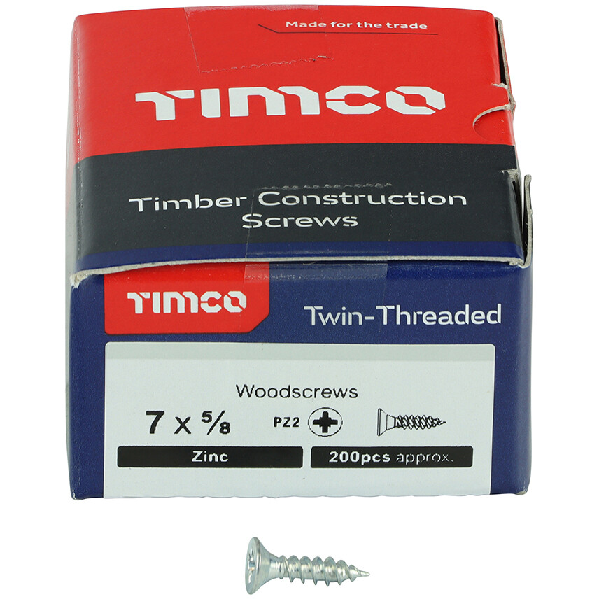 No. 7 x 5/8" Twin Woodscrew PZ2 CSK - BZP (Box of 200) 00758CWZ Timco