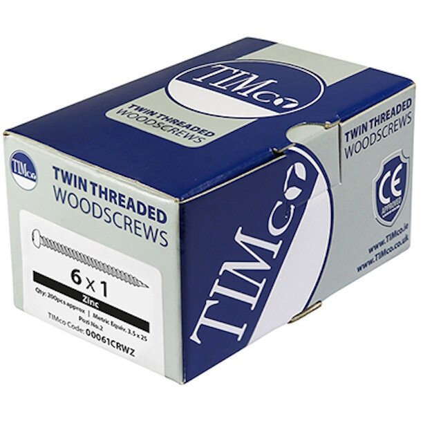 No. 6 x 1" Twin Woodscrew PZ1 RND - BZP (Box of 200) 00061CRWZ Timco
