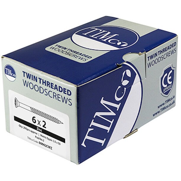 No. 8 x 3" Twin Woodscrew PZ2 CSK - BZP (Box of 100) 00083CWZ100 Timco