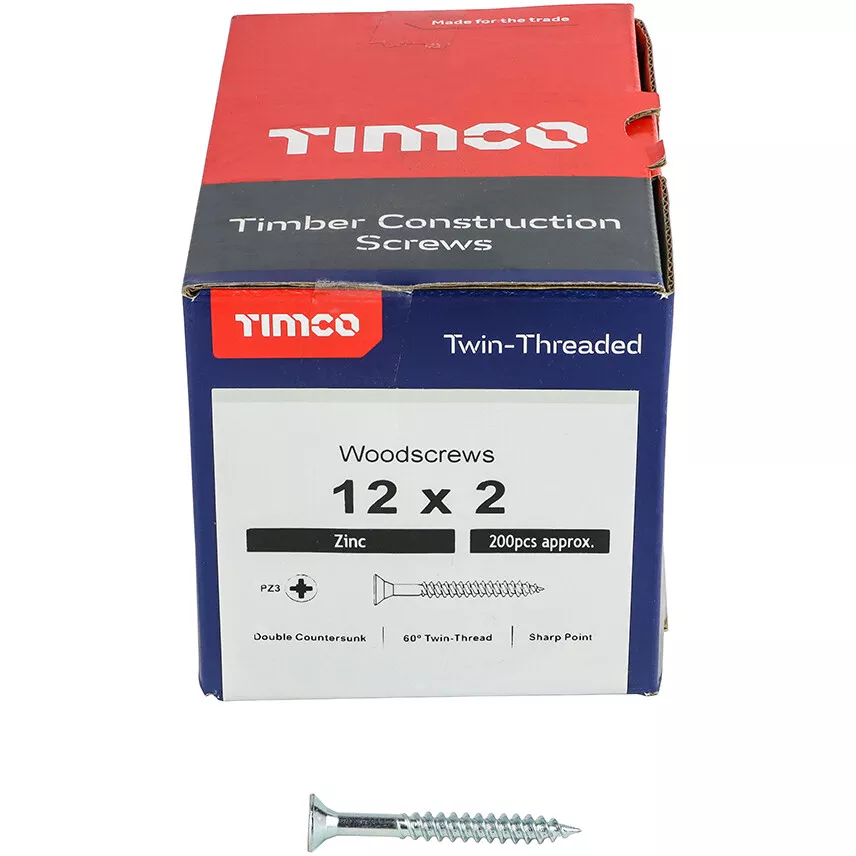 No. 12 x 2" Twin Woodscrew PZ2 CSK - BZP (Box of 200) 00122CWZ Timco
