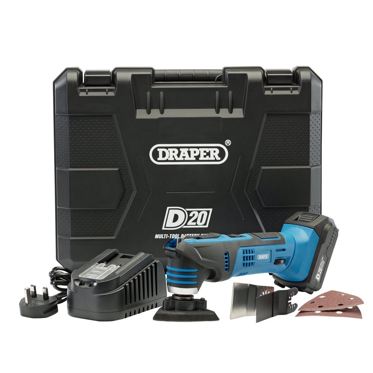 Draper 00595 D20OMT3DEGSET D20 20V Oscillating Multi Tool with 2Ah Battery and Charger