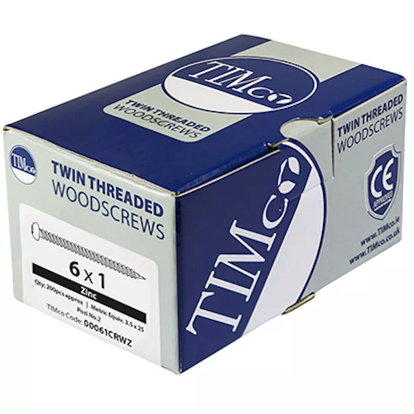 No. 6 x 5/8" Twin Woodscrew PZ1 RND - BZP (Box of 200) 00658CRWZ Timco