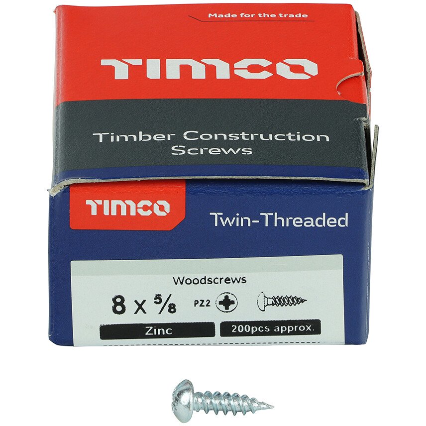No. 8 x 5/8" Twin Woodscrew PZ1 Round Head - BZP (Box of 200) 00858CRWZ Timco