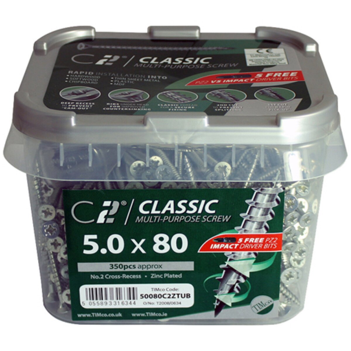 4.0mm x 30mm C2 Screw PZ2 CSK - BZP (TUB) (Tub of 1,500) 40030C2ZTUB Timco