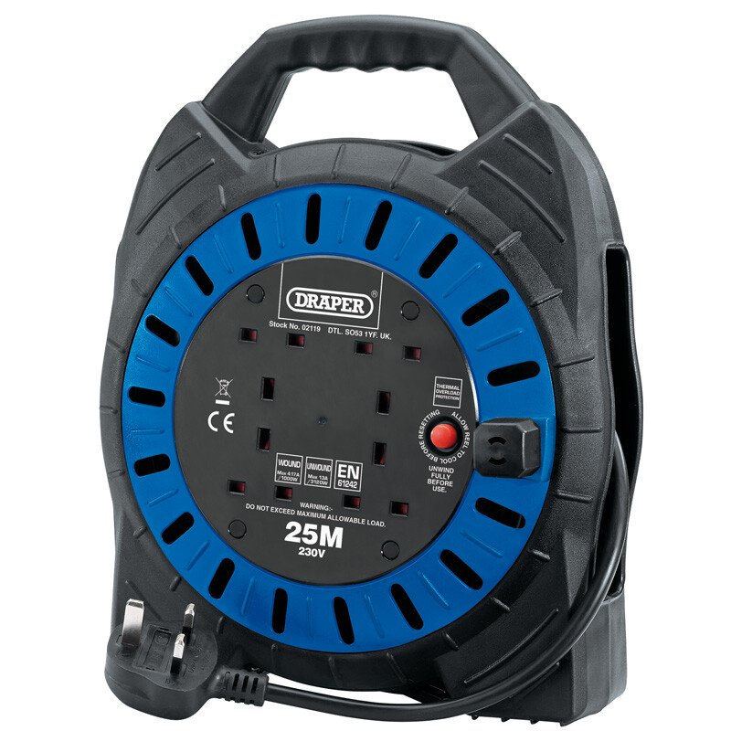 Draper 02119 DCR2513E 230V Four Socket Cable Reel (25m)
