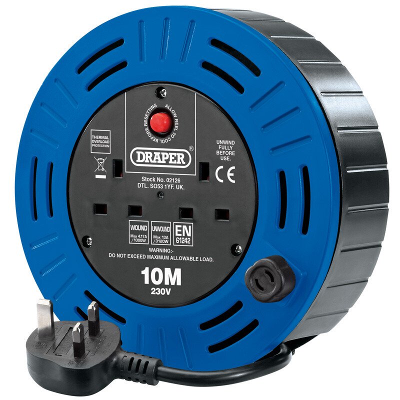 Draper 02126 DCR1010D 230V Twin Socket Cable Reel (10m)