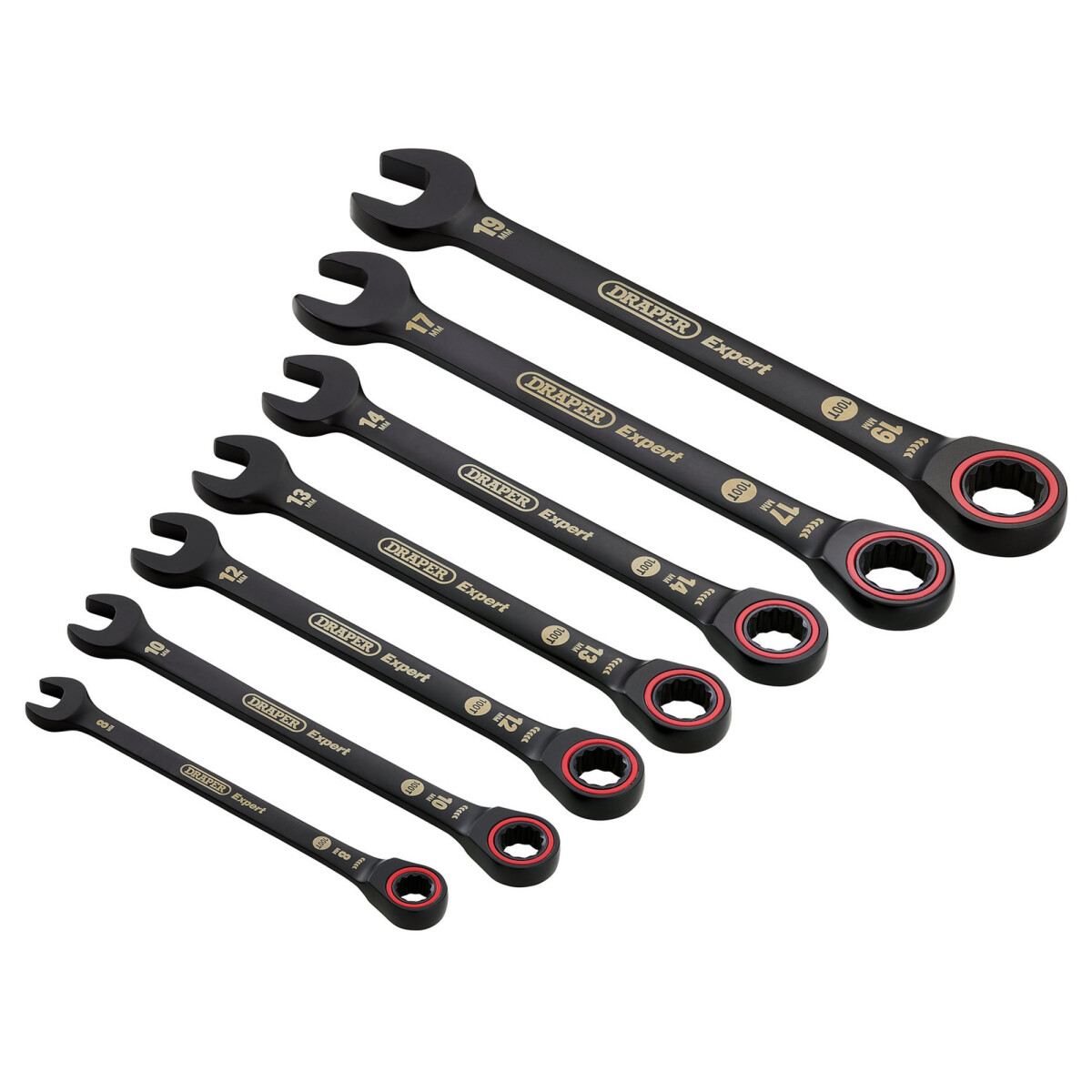 Draper 03895 Expert HI-TORQ® Metric Ratchet Combination Spanner Set, Black (7 Piece)