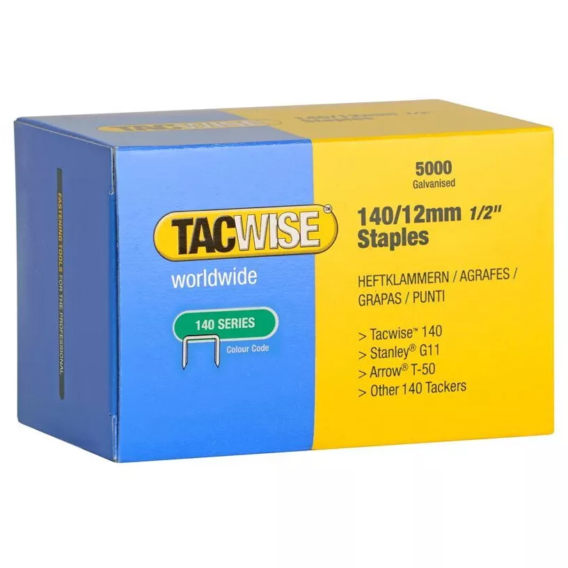 Tacwise 0343 140/12mm Flat Wire Staples Galvanised (Box of 5000)
