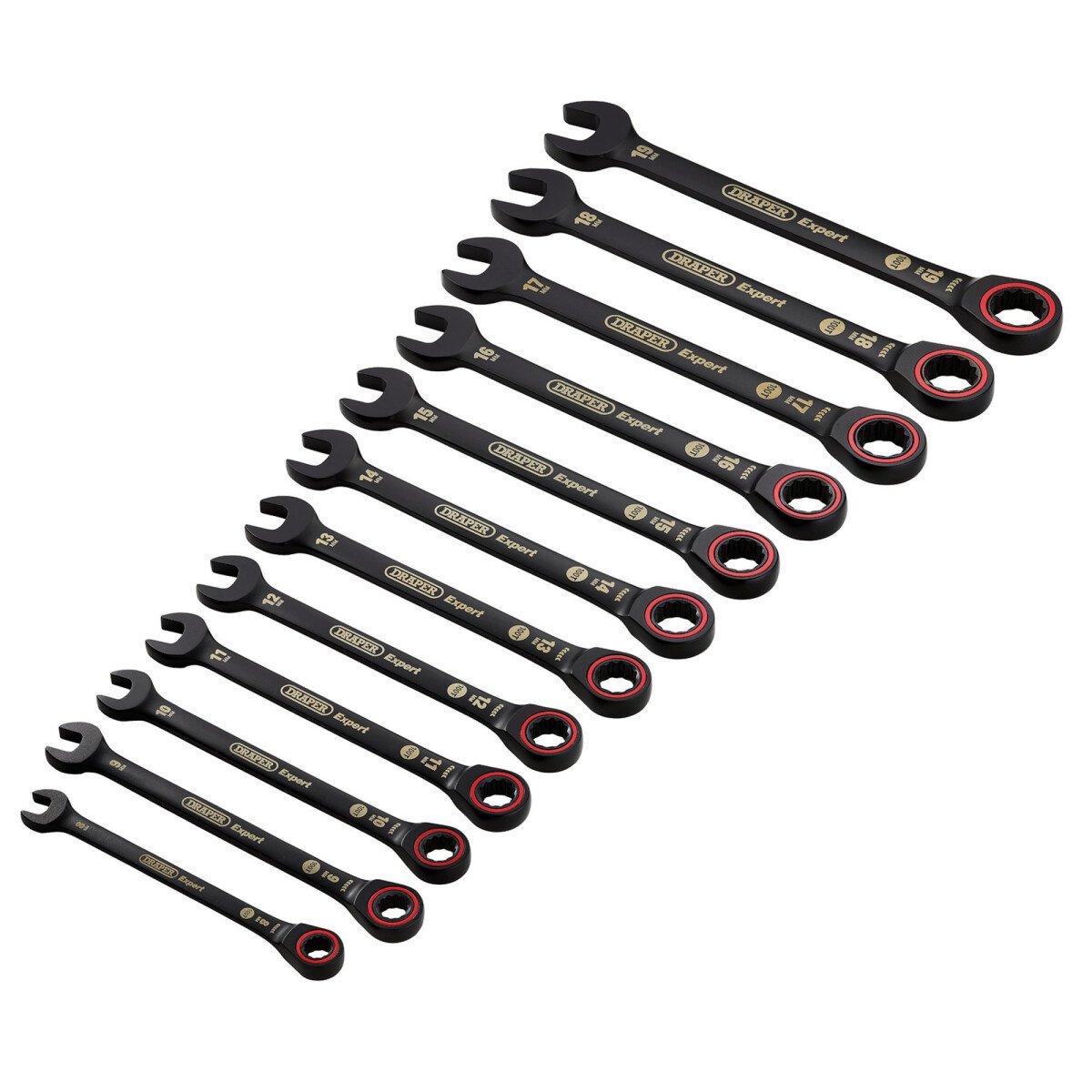 Draper 03896 Expert HI-TORQ® Metric Ratchet Combination Spanner Set, Black (12 Piece)