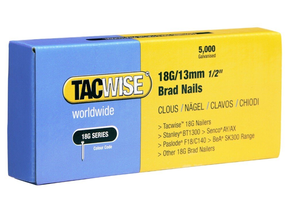 Tacwise 0393 18G/13mm Brad Nails Galvanised (Box of 5000)