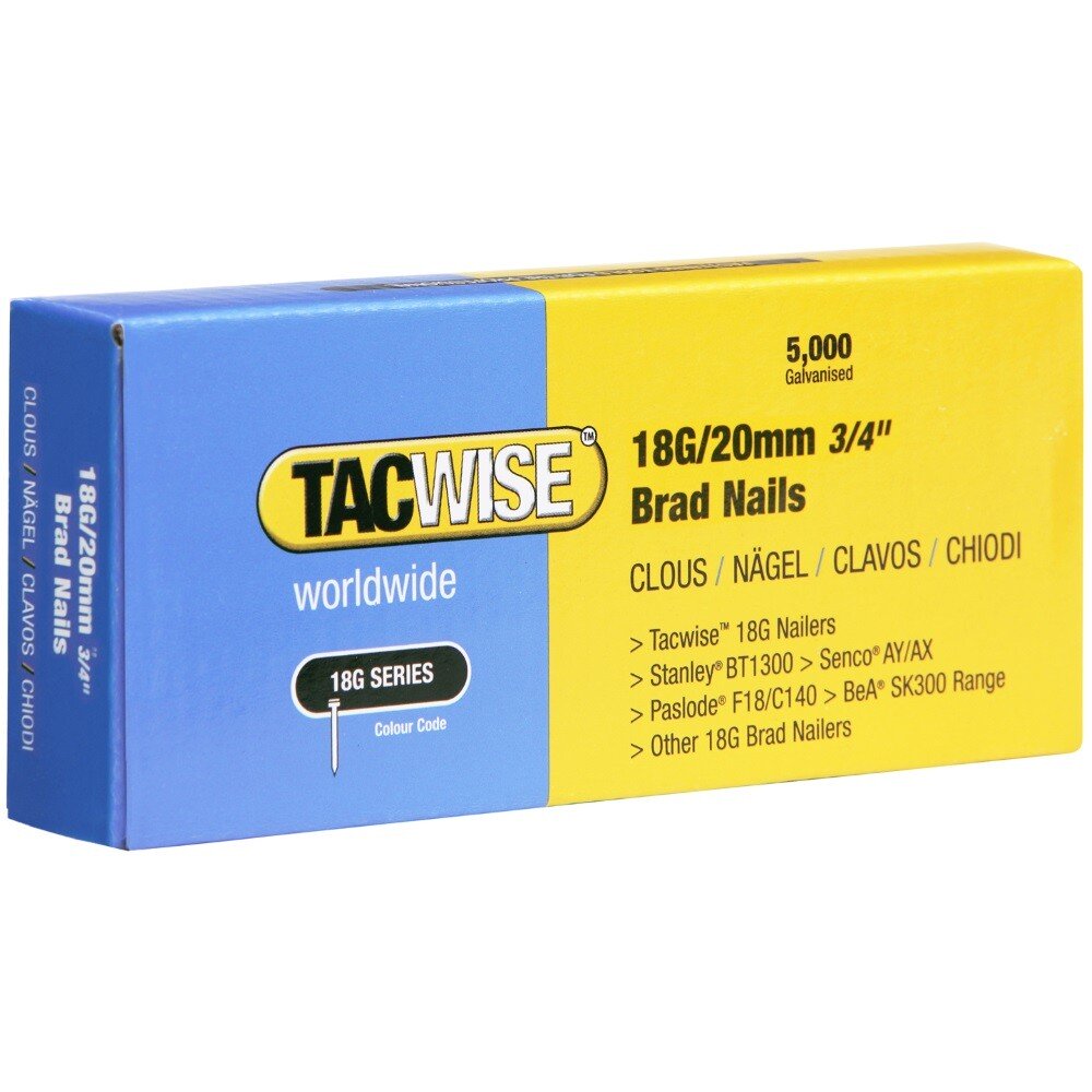 Tacwise 0395 18G/20mm Brad Nails Galvanised (Box of 5000)
