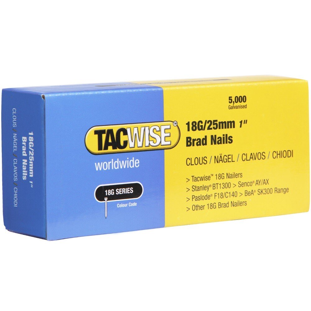 Tacwise 0396 18G 25mm Brad Nails Galvanised Box of 5000 from