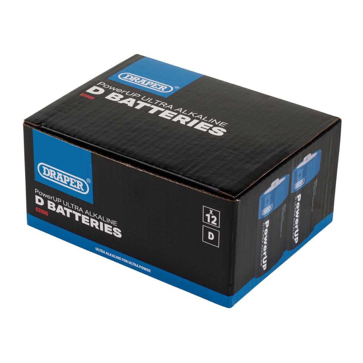 Draper 03980 BATT/D/12 Power Up Ultra Alkaline D Batteries (Pack Of 12)