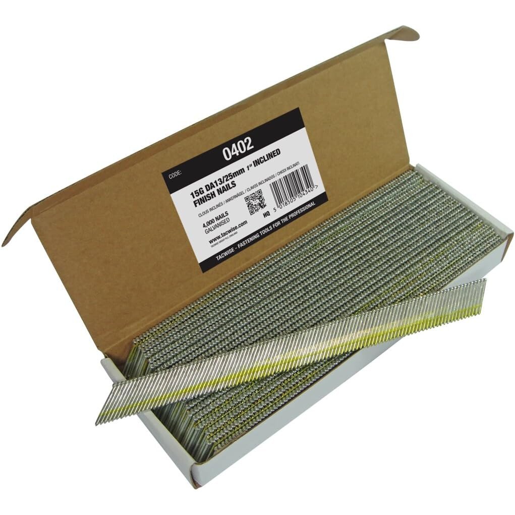 Tacwise 0402 15G/25mm Inclined Finish Nails Galvanised (Box of 4000)