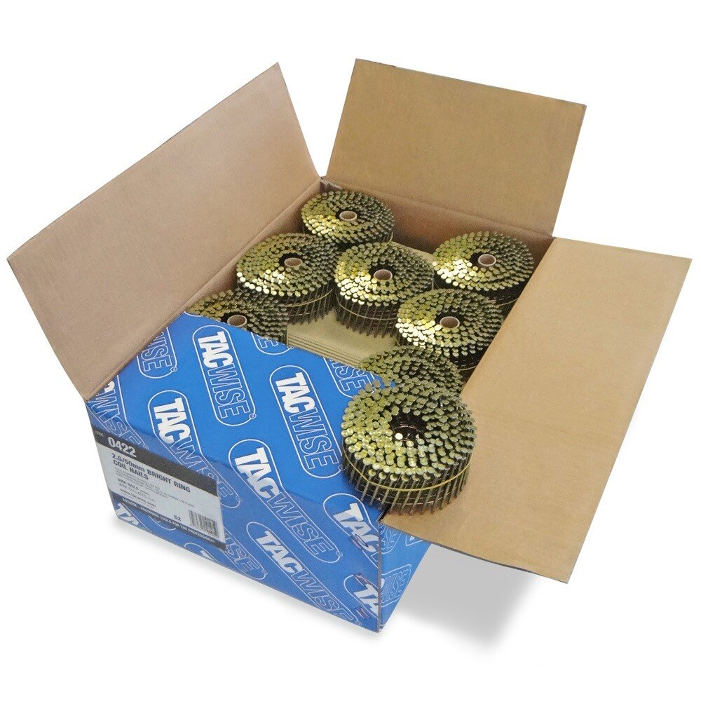 Tacwise 0422 2.5/50mm Bright Ring Coil Nails Wire collated Flat top (Pack of 9000)
