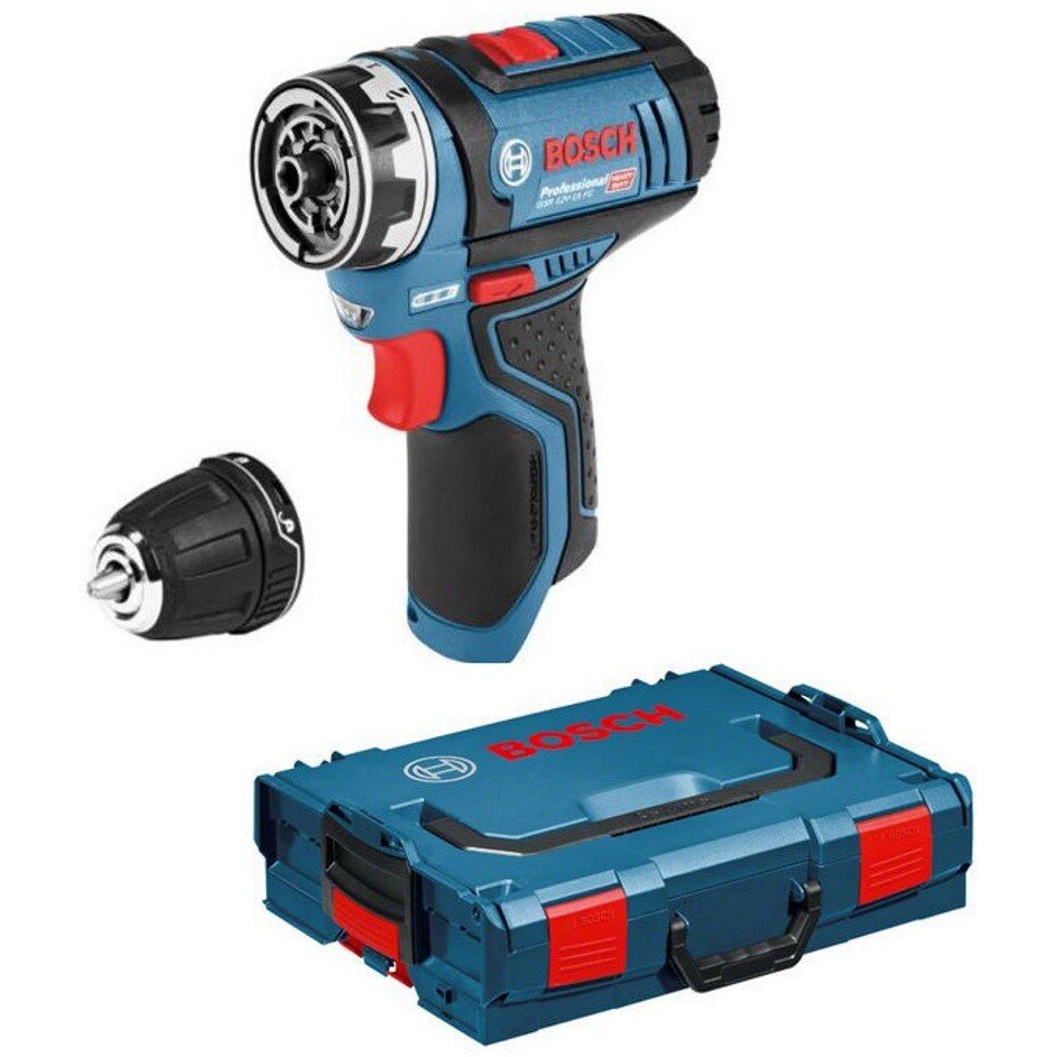 Bosch GSR12V-15FCN + GFA12-B Body Only 12V Flexiclick Drill/Driver with Drill Chuck Adapter in L-BOXX