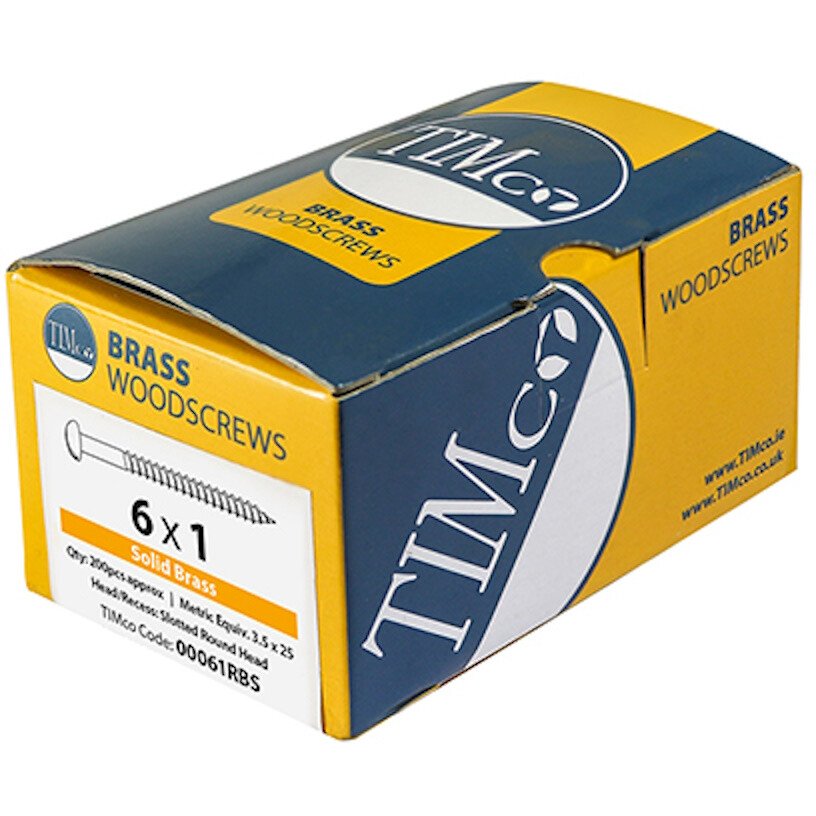 No. 6 x 1.1/2" Brass Woodscrew Slotted Round (Box of 200) 06112RBS Timco