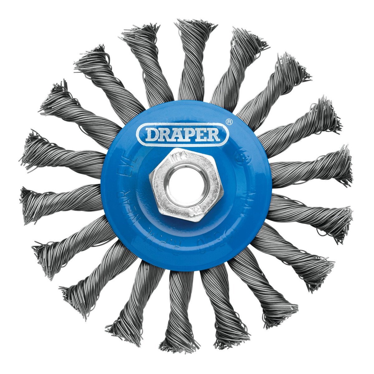 Draper 08058 WBW3 Steel Twist Knot Flat Wire Wheel Brush, 115mm, M14