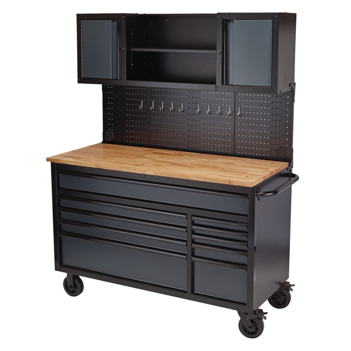Draper 08242 B100-56WSG Bunker® Roller Workstation With Workbench, 10 Drawer, 56", Grey
