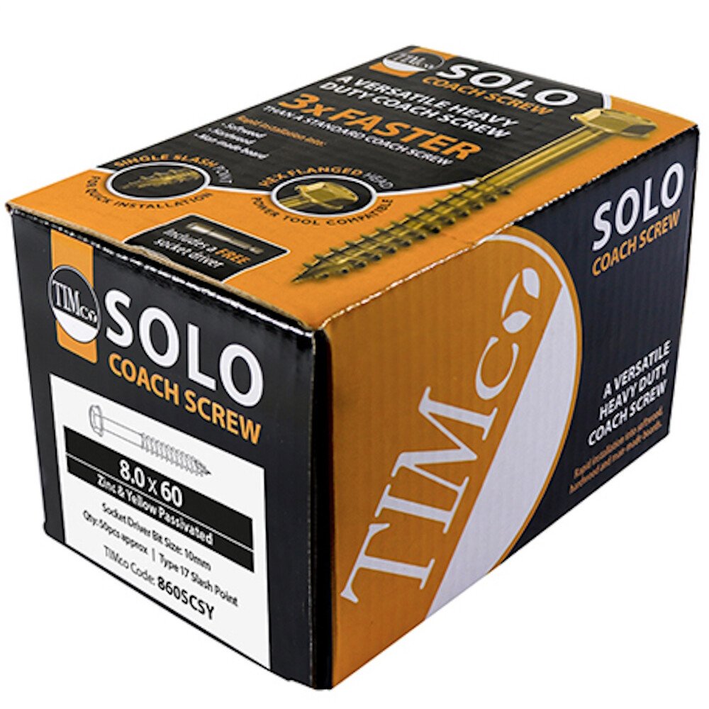 10.0mm x 60mm Solo Coach Screw ZYP (Box of 50) 1060SCSY Timco