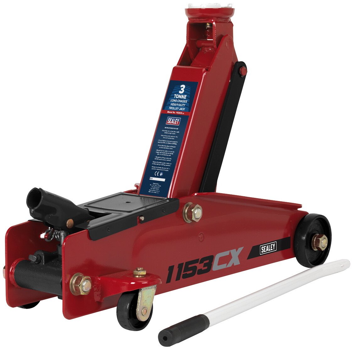 Sealey 1153CX Trolley Jack Yankee 3tonne Long Chassis Extra Heavy-Duty