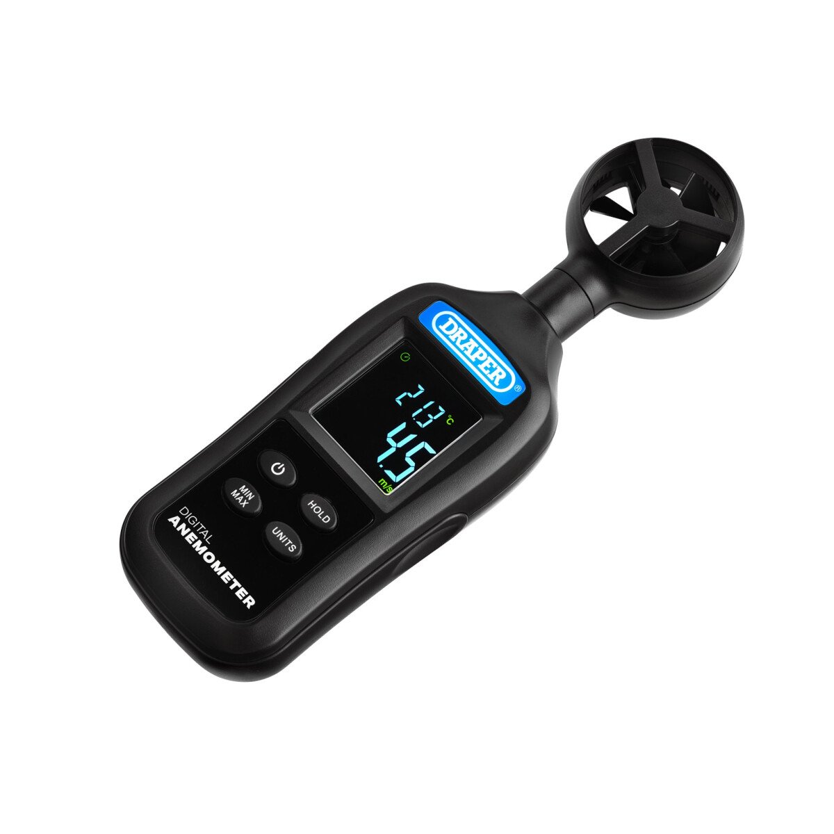 Draper 12445 Handheld Digital Anemometer - Wind Speed and Temperature Meter, 0.4-30m/s and -20 to +70°C