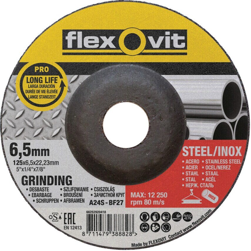 FLEXOVIT PRO 180 X 6.5mm Discs Grinding Stainless (Box Of 10)