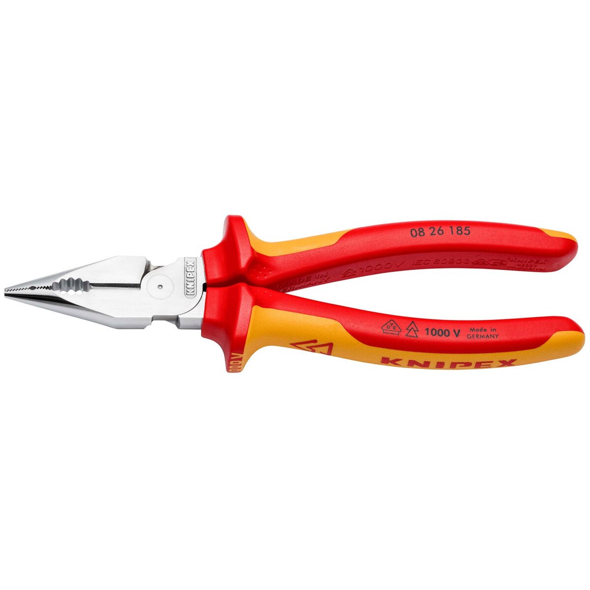 Knipex 08 26 185 SB 08 26 185 Sb Needle Nose Combination Pliers Insulated With Multi Component Grips, Vde Tested Chrome Plated 185mm 13185