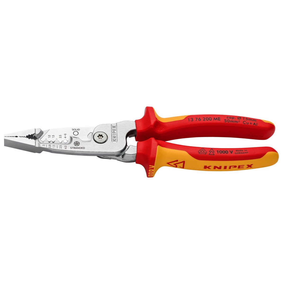 KNIPEX 13 76 200 ME Wire Stripper 13192 Metric Version Insulated With Multi-Component Grips, VDE-Tested Chrome-Plated 200mm