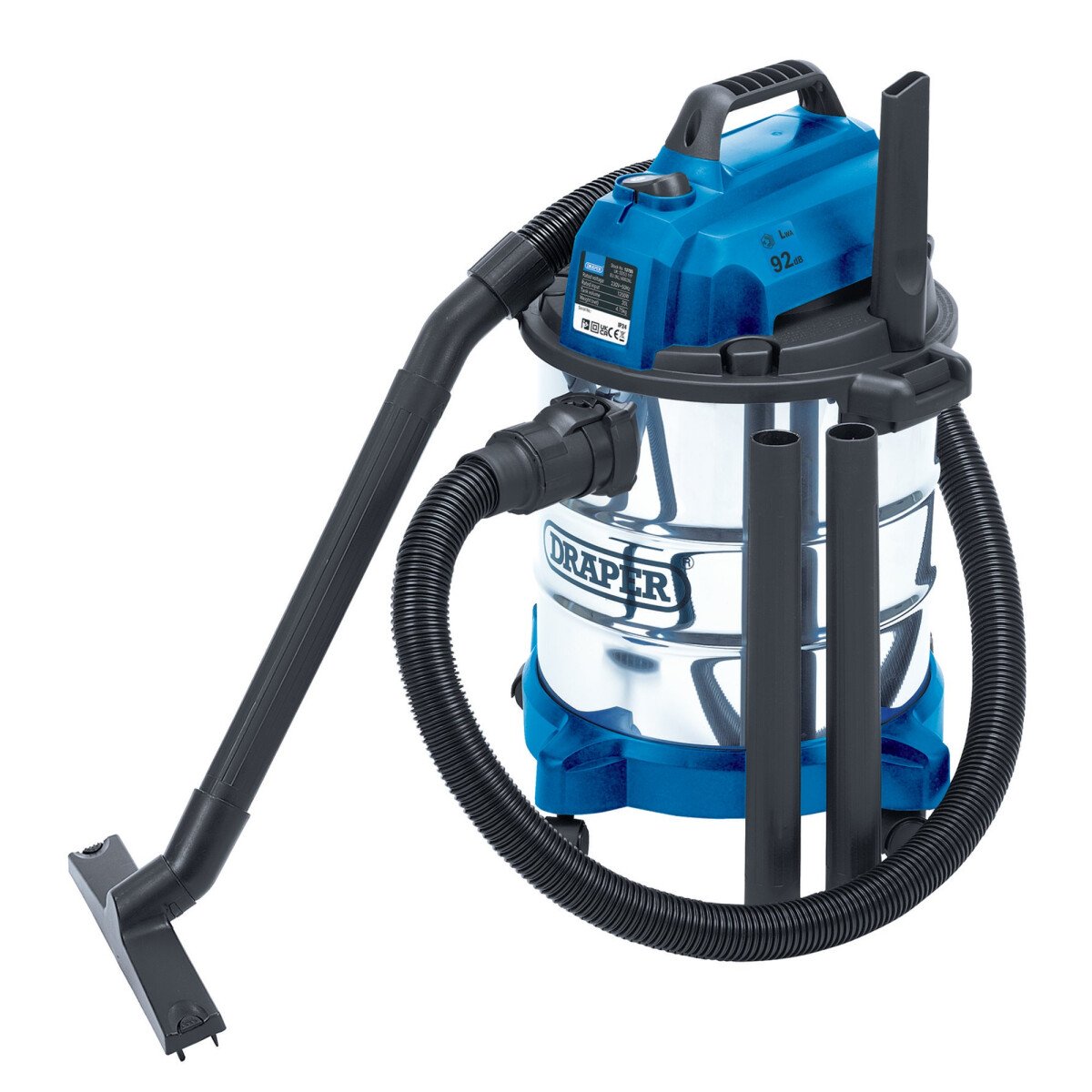 Draper 13785 WDV20ASS 230 V Wet & Dry Vacuum Cleaner With Stainless Steel Tank, 20 L, 1250 W