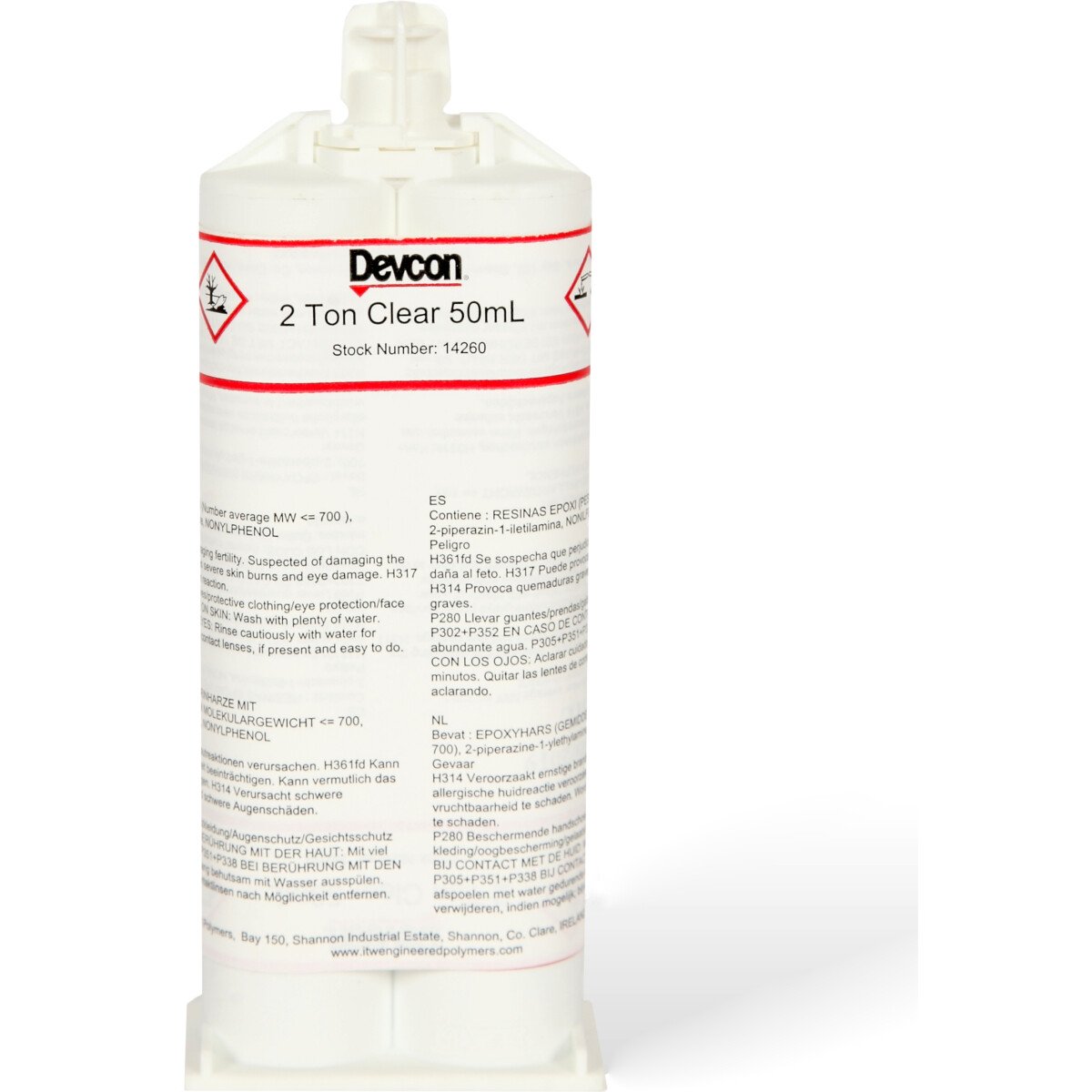 Devcon 14260 2 Ton Epoxy 50ml Cartridge (Replaces 14310) 1x50ml