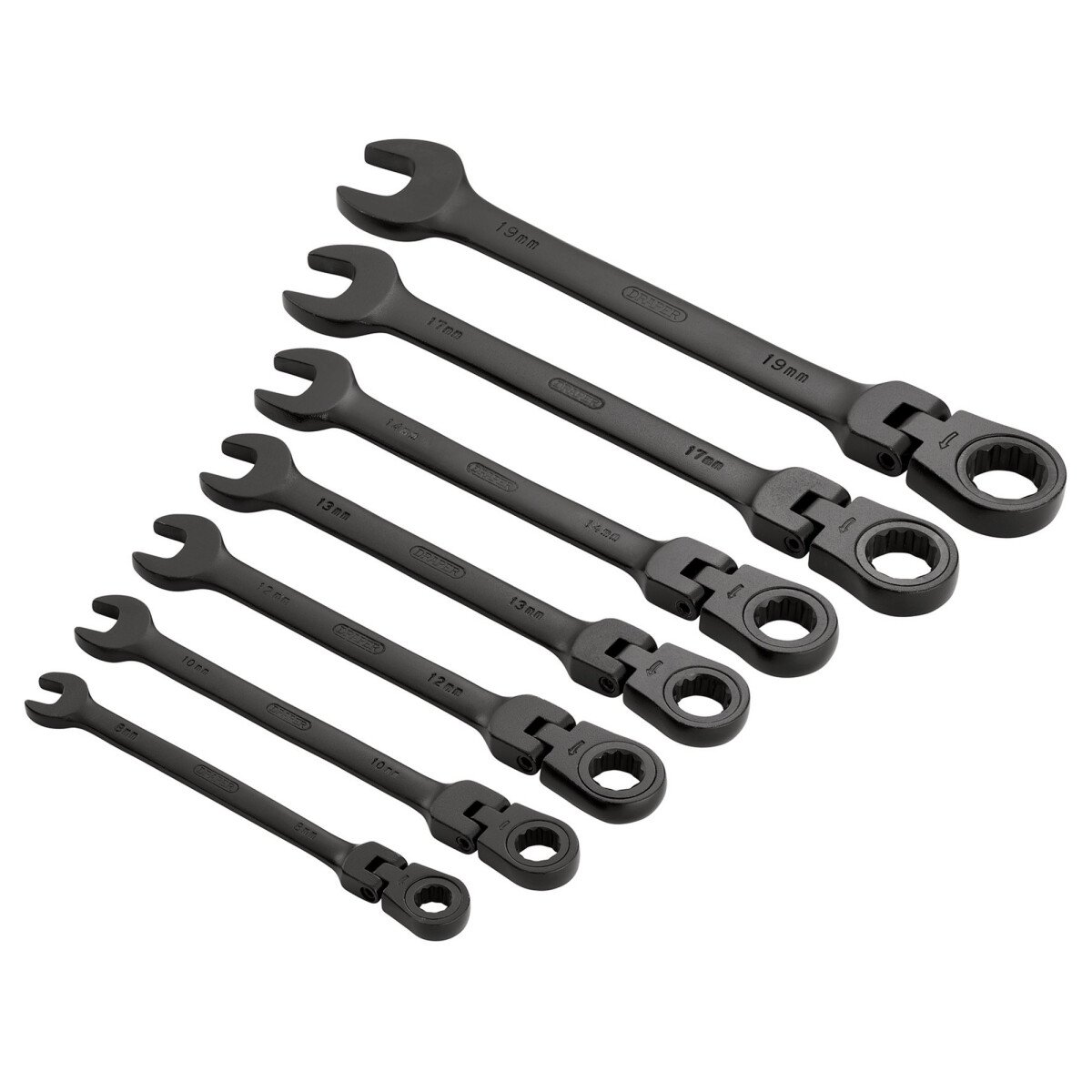 Draper 15087 8230FMM/7/BK Black Combination Spanner Set with Ratcheting Flexible Heads 7 Piece