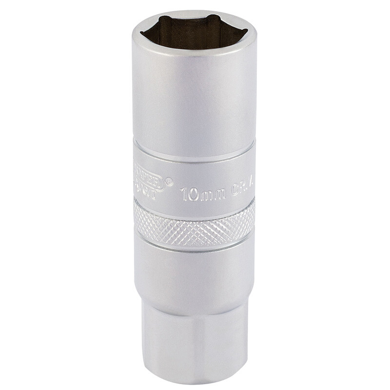 Draper 16775 DT-PLUG/MS 3/8" Square Drive 10mm Thread 6 Point Satin Chrome Spark Plug Socket (16mm Socket)