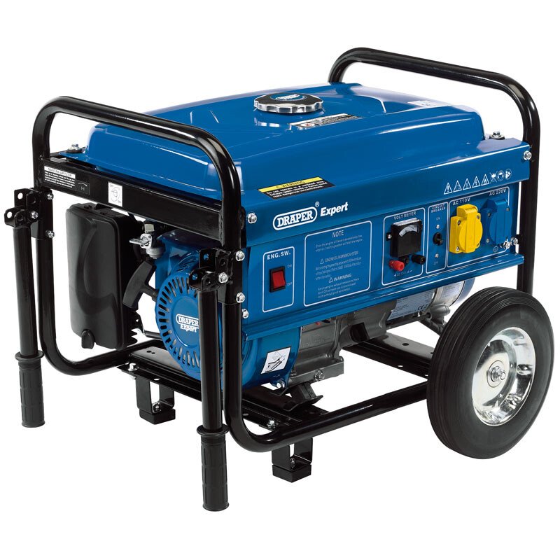 Draper 16066 PG253W 4-Stroke Engine Petrol Generator with Wheels (2.2kVA/2.0kW)