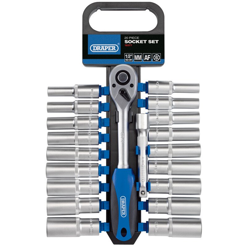 Draper 16377 HD20AMD/PR 1/2" Drive Combined MM/AF Deep Socket and Ratchet Set (20 Piece)