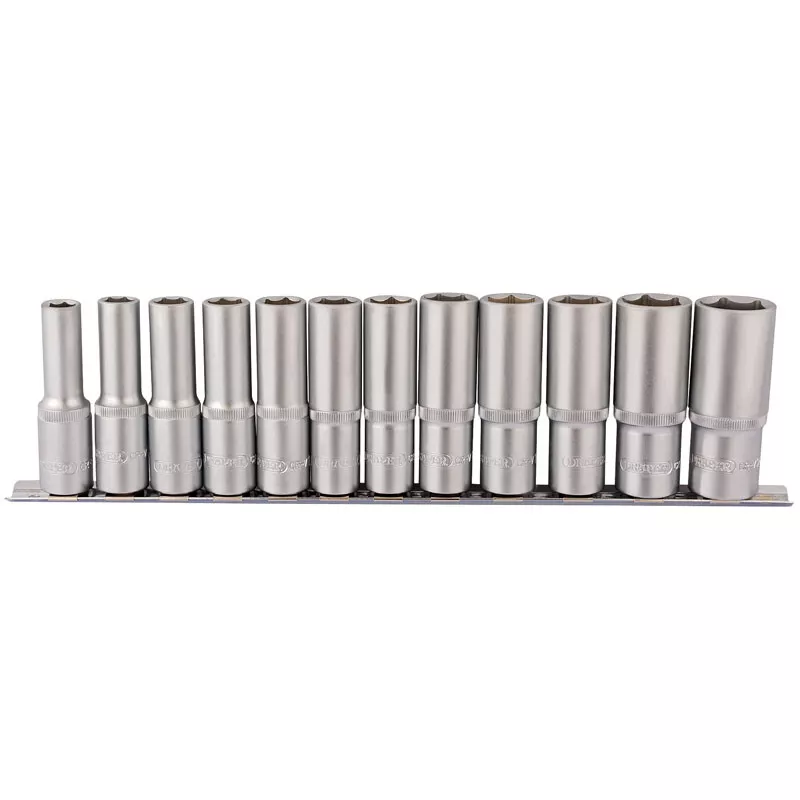 Draper 16403 HD12MMD 1/2" Square Drive Deep Socket Set On Metal Rail (12 Piece)