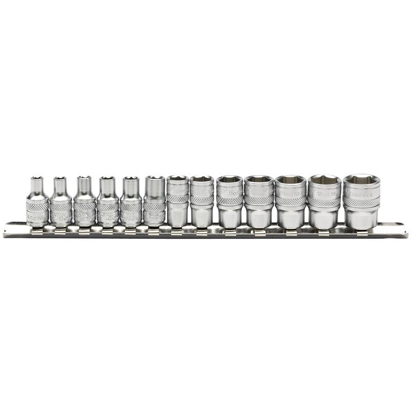 Draper 16487 B13M/SR 1/4" Sq. Dr. Metric Socket Set on Metal Rail (13 Piece)