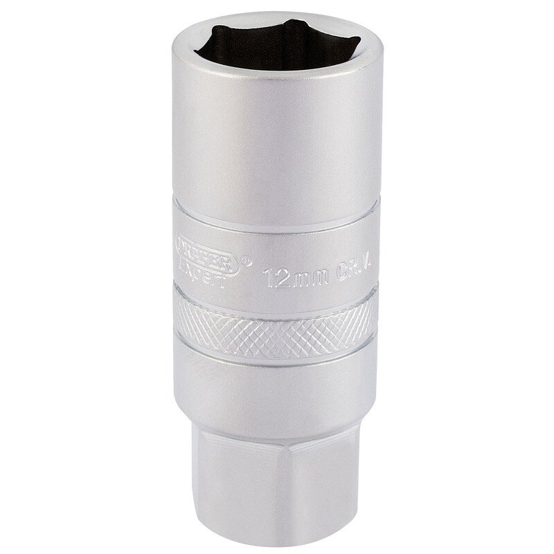 Draper 16776 DT-PLUG/MS 3/8" Square Drive 12mm Thread 6 Point Satin Chrome Spark Plug Socket (18mm Socket)