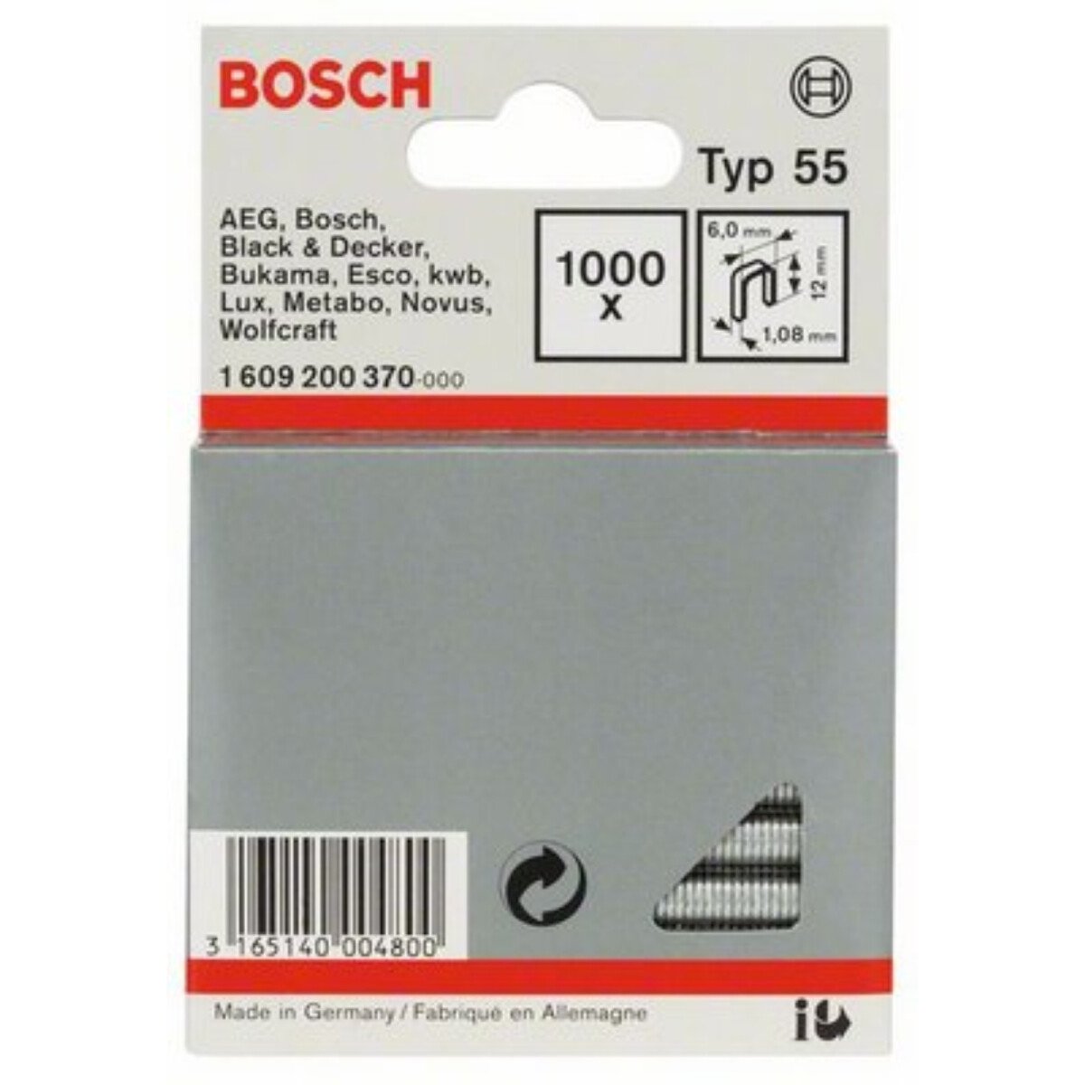 Bosch 1609200370 Small black staples, type 55. 6,0 x 1,08 x 12