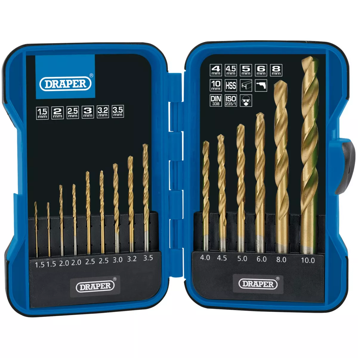 Draper 18549 EBS15HSS 15 Piece Titanium Nitride Coated HSS Drill Bit Set