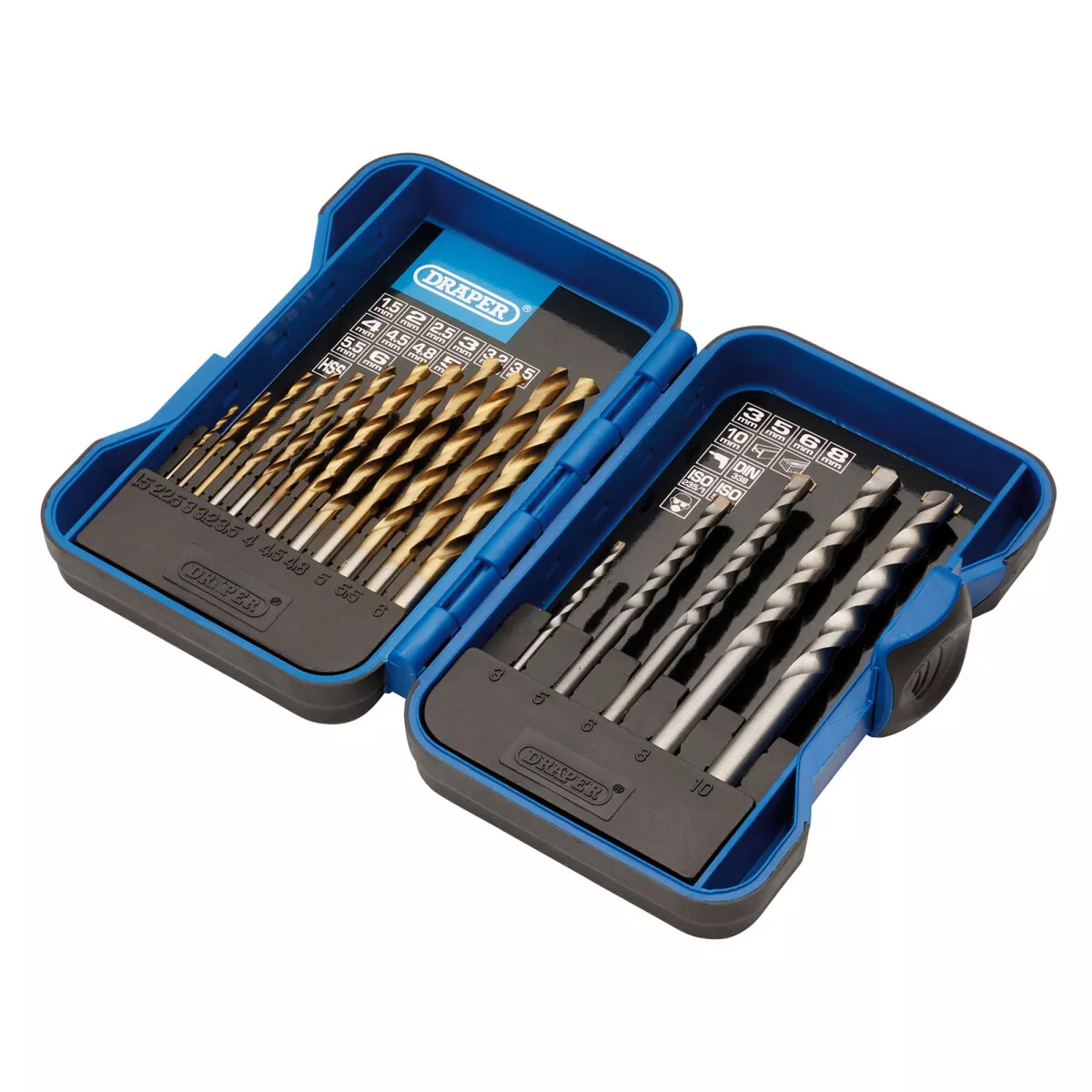 Draper 18551 EBS17COM 15 Piece Combined HSS and Masonry Drill Bit Set