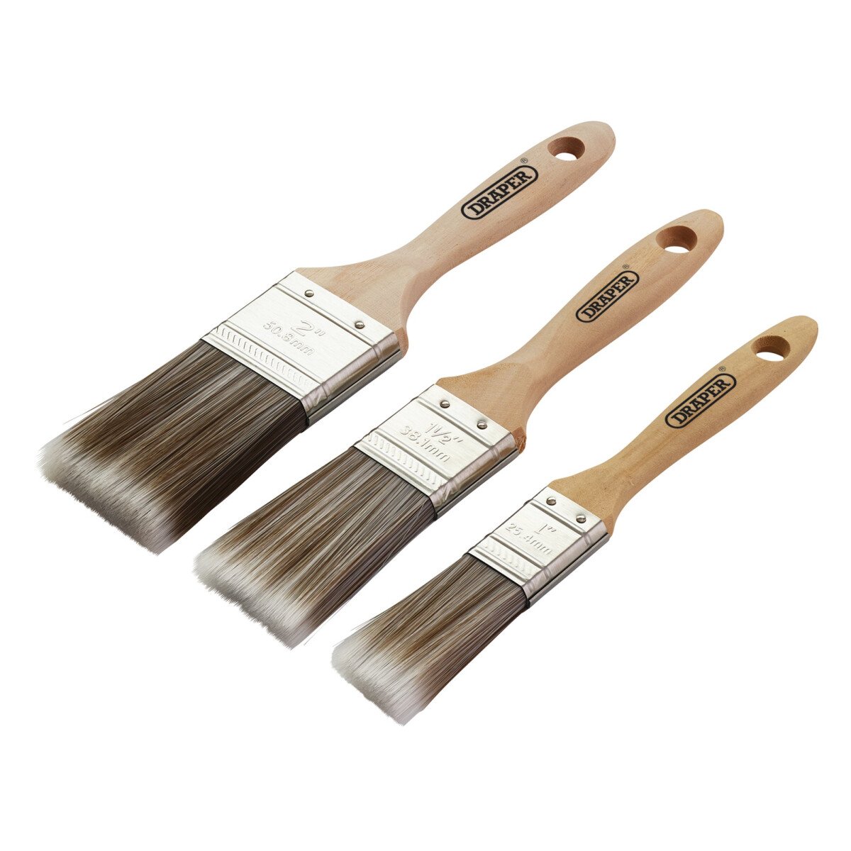 Draper 20439 PB-WOOD-3PC Wood Handle Paint Brush Set (3 Piece)