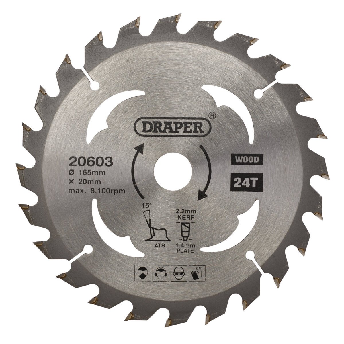 Draper 20603 SBW1 Tct Circular Saw Blade For Wood, 165 X 20mm, 24 T