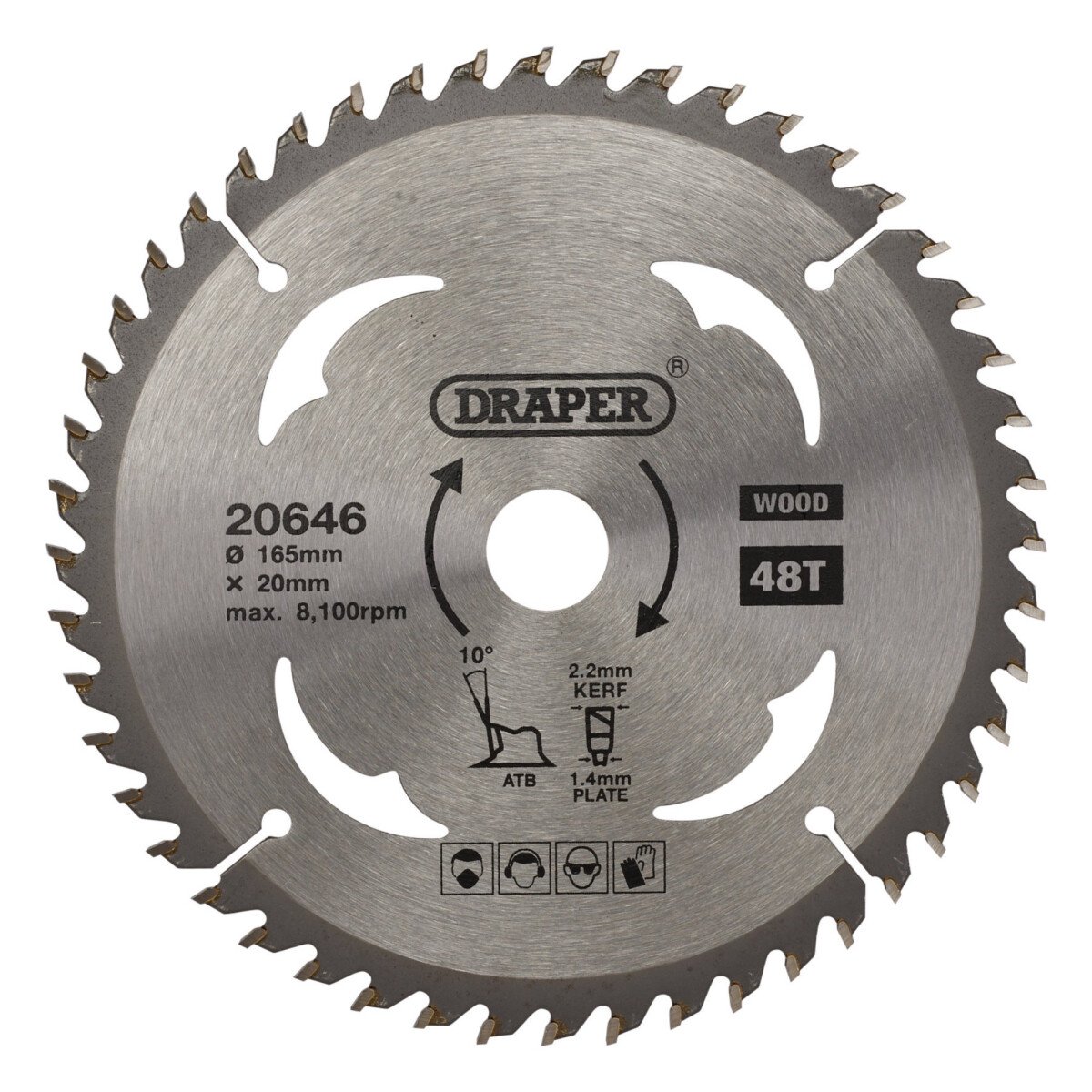 Draper 20646 SBW2 Tct Circular Saw Blade For Wood, 165 X 20mm, 48 T